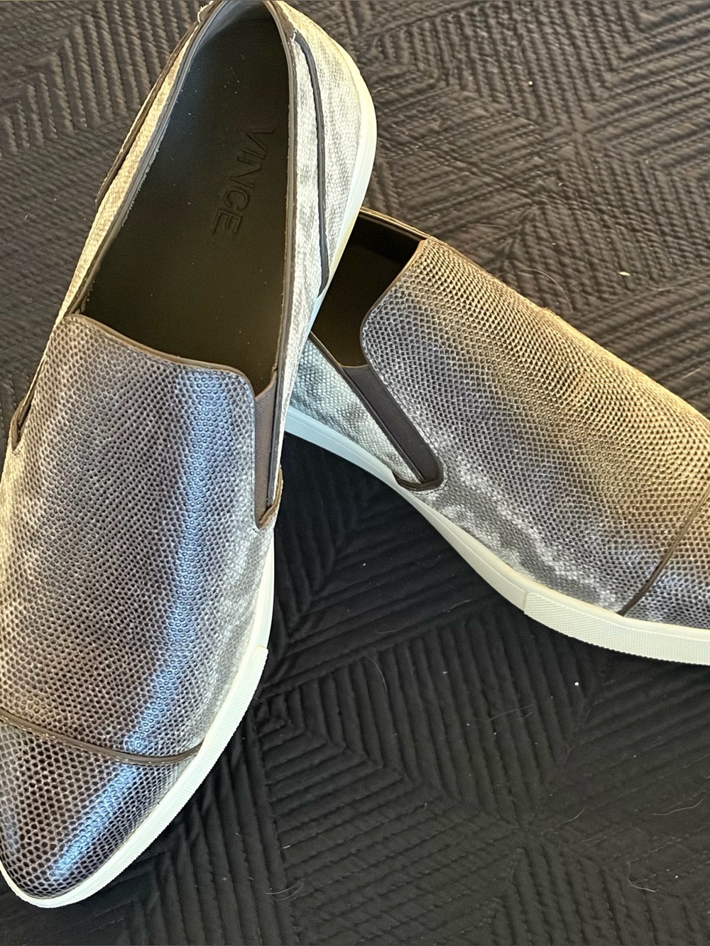 Vince Slip-On Loafers in Taupe Snake-Embossed Leather